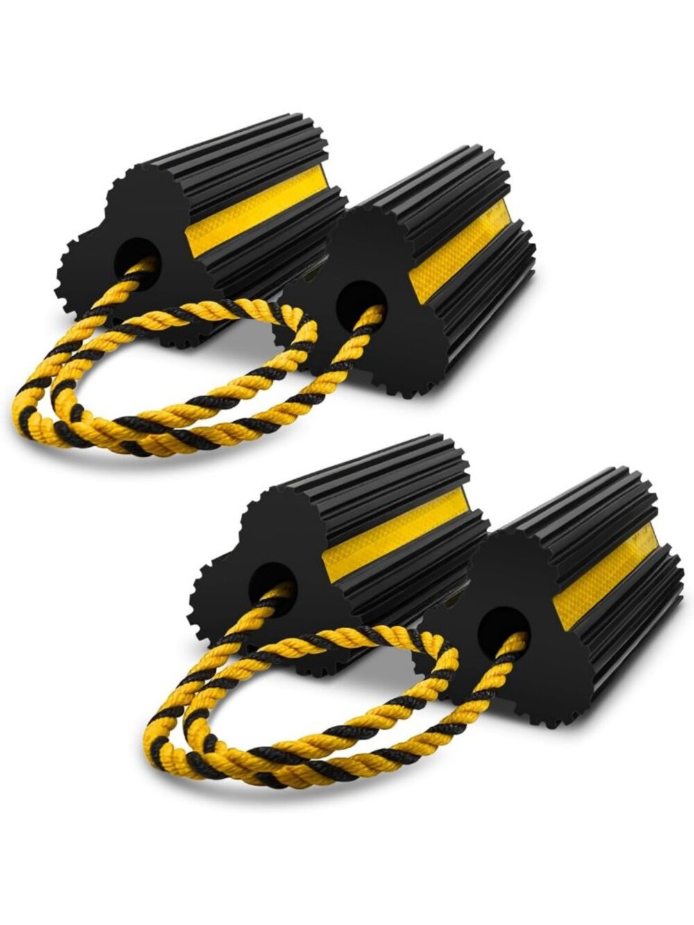 Heavy-Duty Rubber Wheel Chocks - Non-Slip Base, Reflective Tape, 4 Pack for